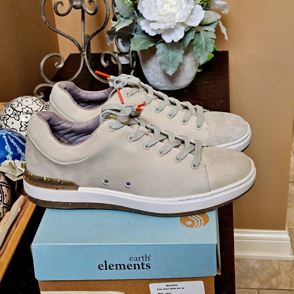 NIB Earth Elements Men's Amos Casual Leather Sneakers, Gray, Sz 9.5